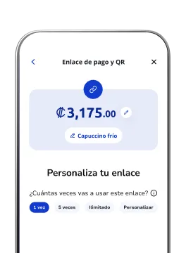 Celular mostrando la app Poket con pantalla de personaliza tu enlace