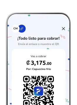 Celular mostrando la app Poket con pantalla de pagar por medio de cobro con QR