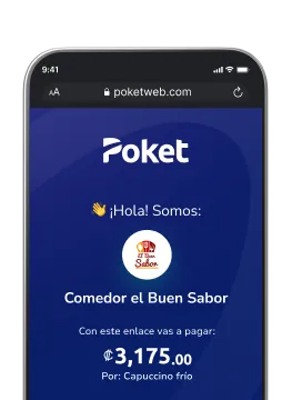 Celular mostrando la app Poket con pantalla de pagar por medio de enlace de pago