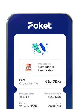 Celular mostrando la app Poket con pantalla de Voucher digital