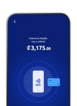 Celular mostrando la app Poket con pantalla de cobro NFC